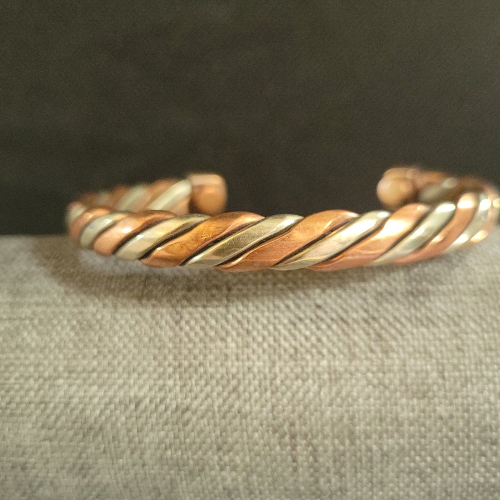 Mixed Metal Twisted Magnetic Copper Cuff Bracelet Size 7.5 Eclectic